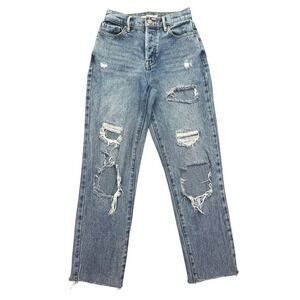 Pacsun Distressed Ripped Jeans High Waisted Denim Blue Sz 25 Button Fly Fits 25"